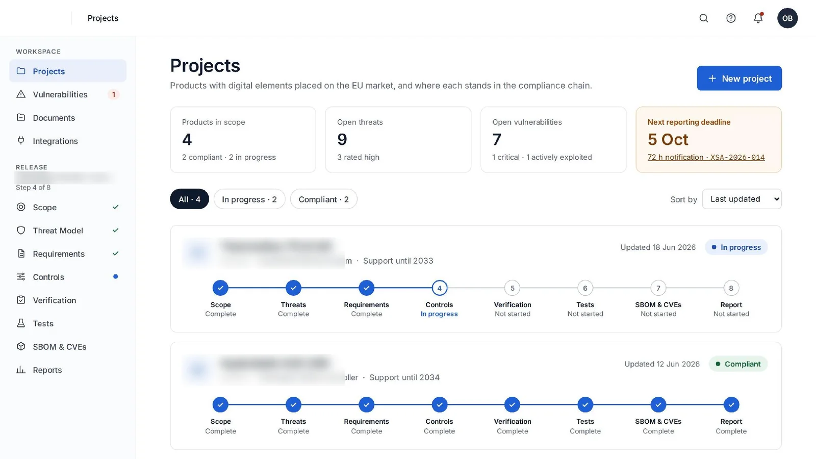 CRA-applicatie: Projecten