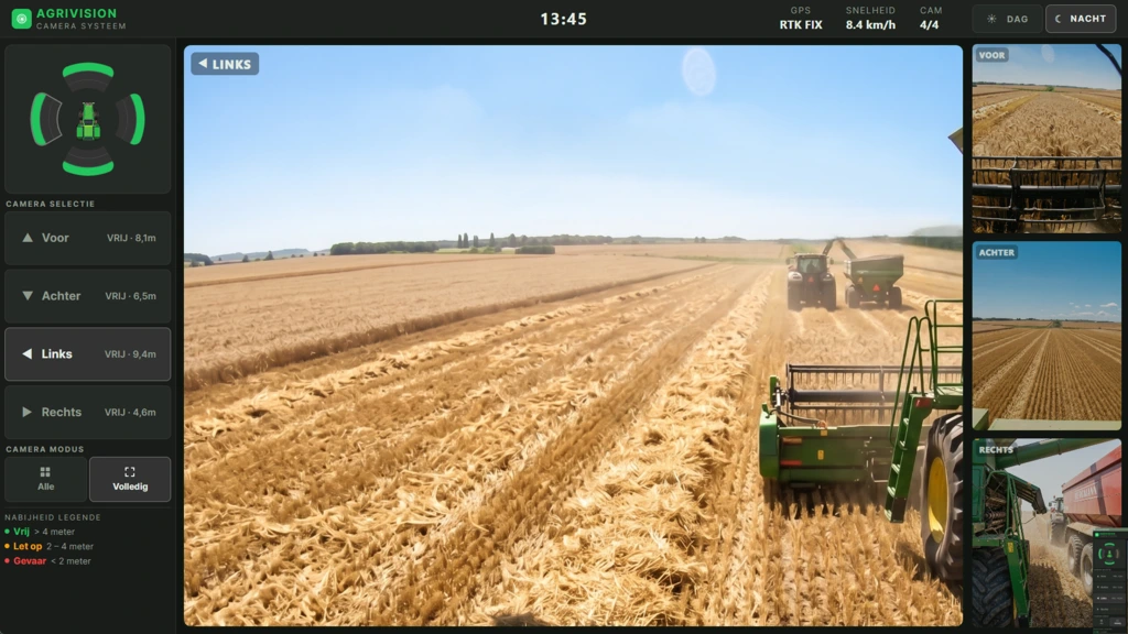 Agrivision camerasysteem, linkercamera op volledig scherm