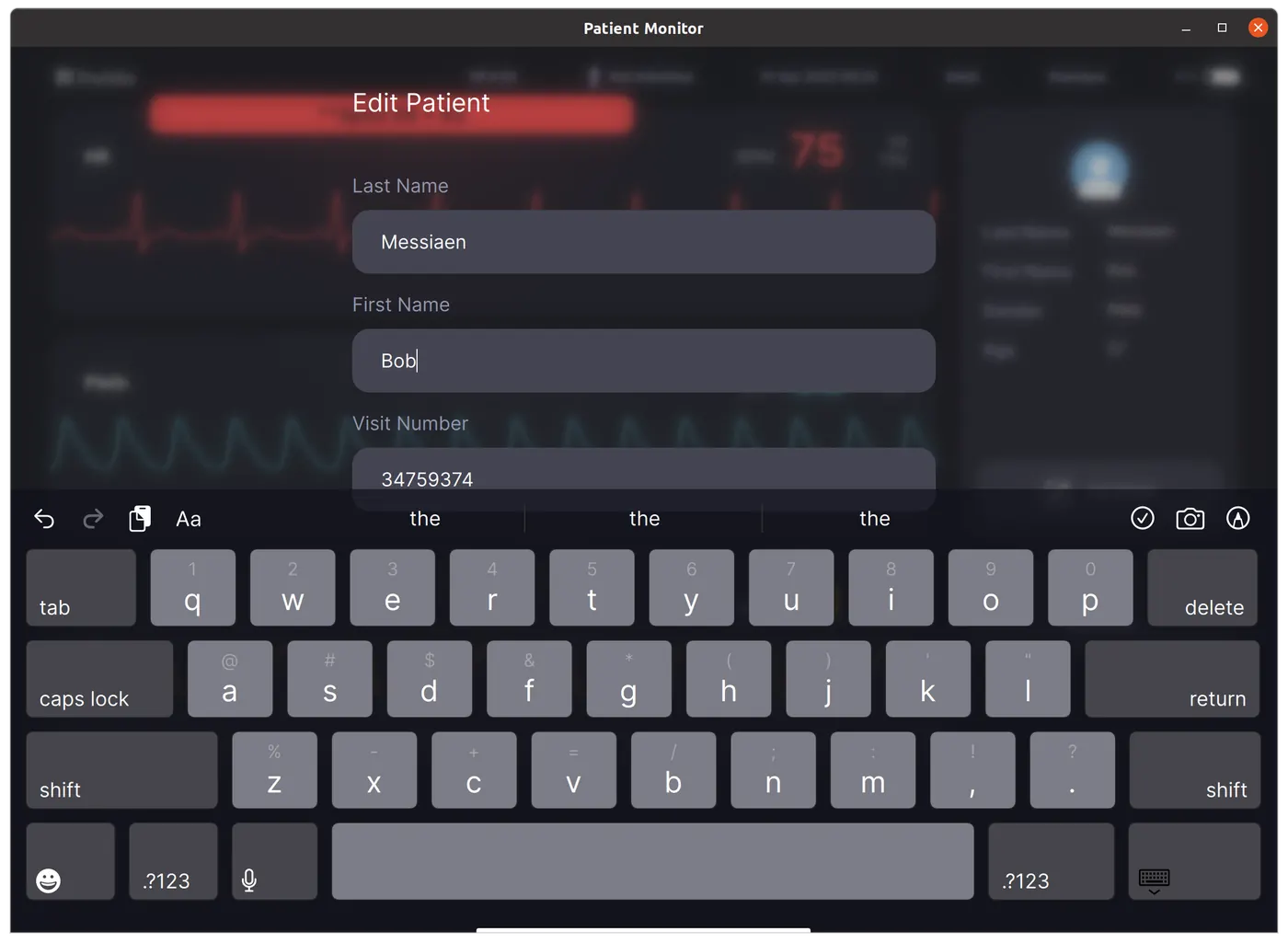 The keyboard for editing patient information